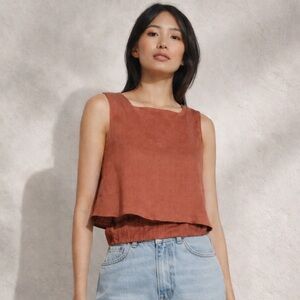 KOURT Willow Crop Linen Terracotta Square-Neck Tie back Tank Too